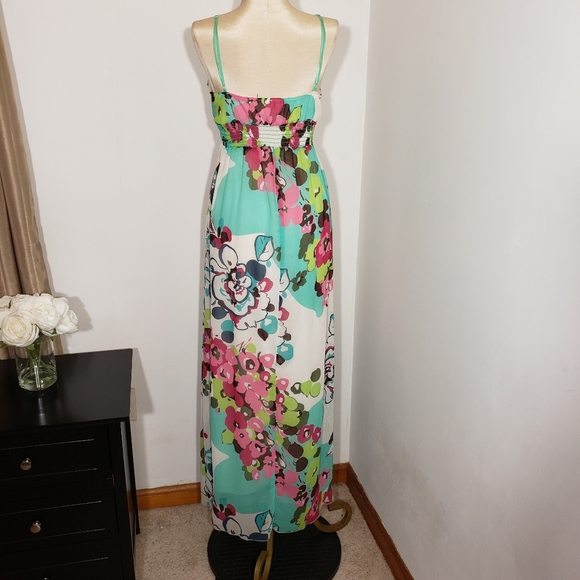 Mitto turquoise & pink maxi dress size Small - Picture 3 of 6